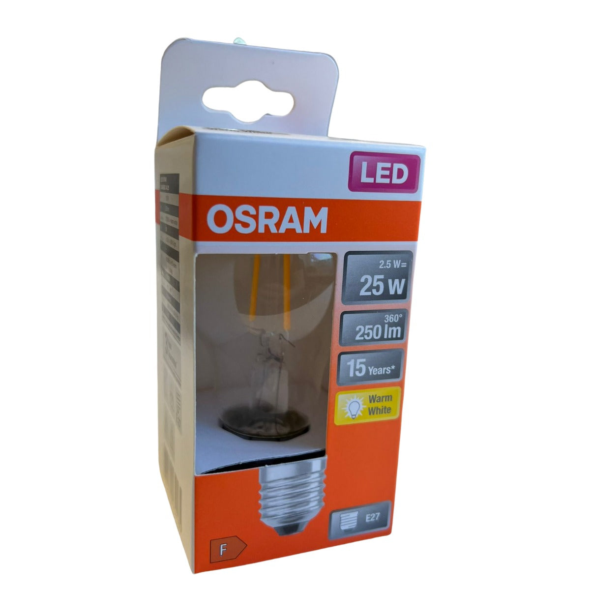 E27 2.5W(250Lm) OSRAM LED Filament bulb, IP20, glass, warm white light 2700K