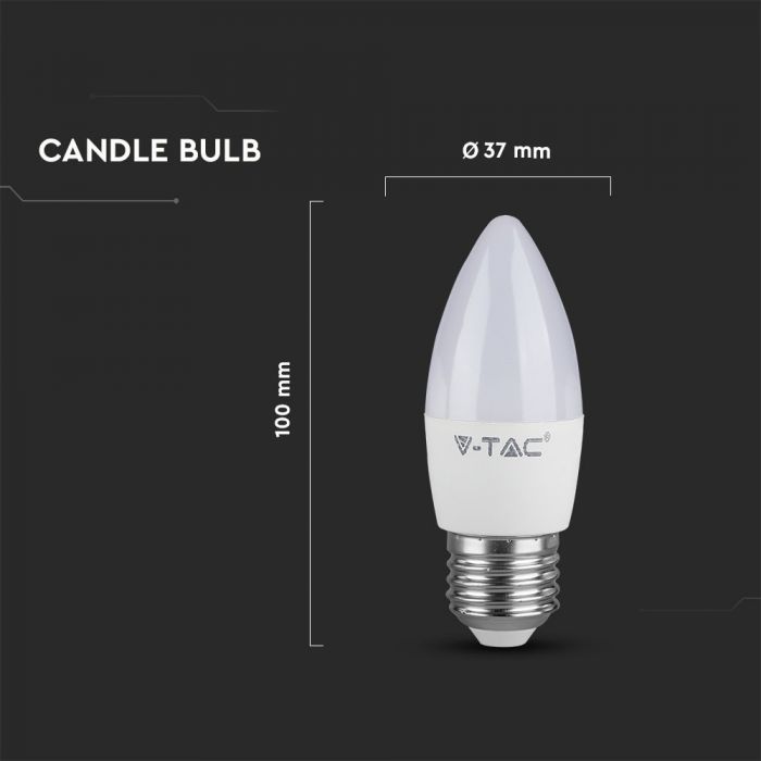 E27 5.5W(470Lm) LED Spuldze, sveces formas, V-TAC, auksti balta gaisma 6400K
