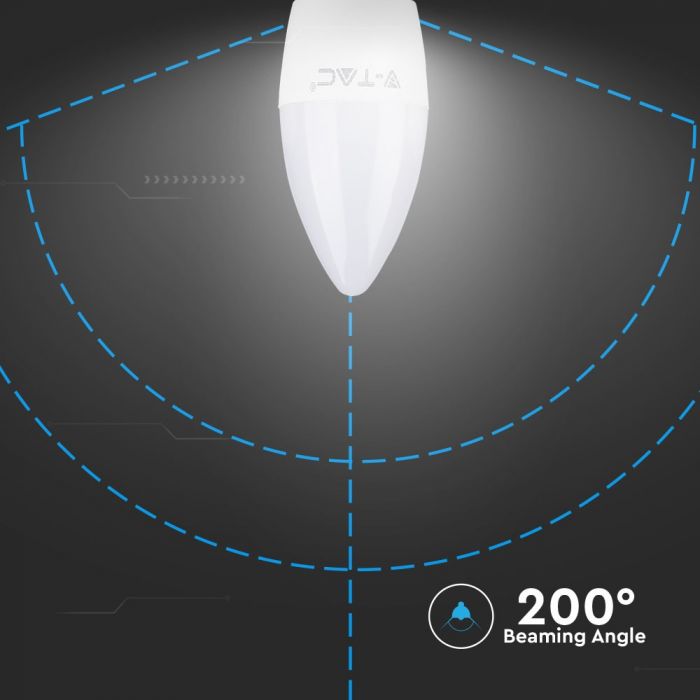 E27 5.5W(470Lm) LED Spuldze, sveces formas, V-TAC, auksti balta gaisma 6400K
