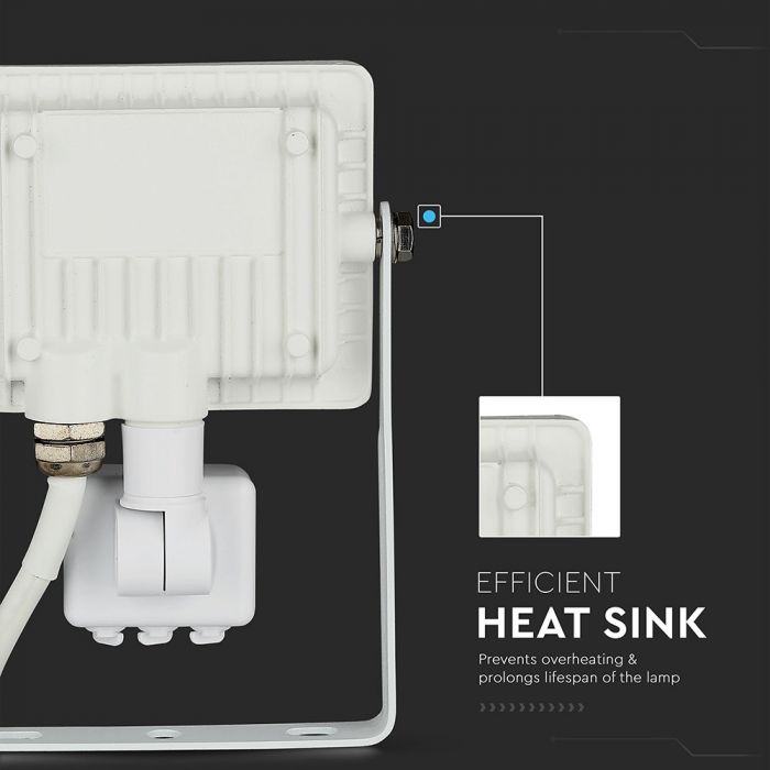 10W (800Lm) LED kohtvalgusti liikumisanduriga, V-TAC SAMSUNG, 5-aastane garantii, valge korpus, 6400K jaheda valge valgus
