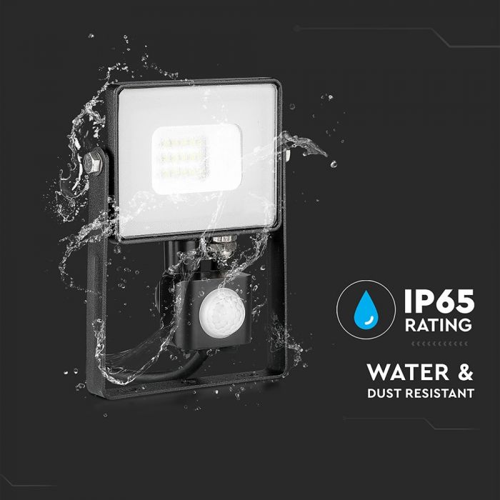 10W(800Lm) LED Spotlight with motion sensor, V-TAC SAMSUNG, warranty 5 years, black body, warm white light 3000K