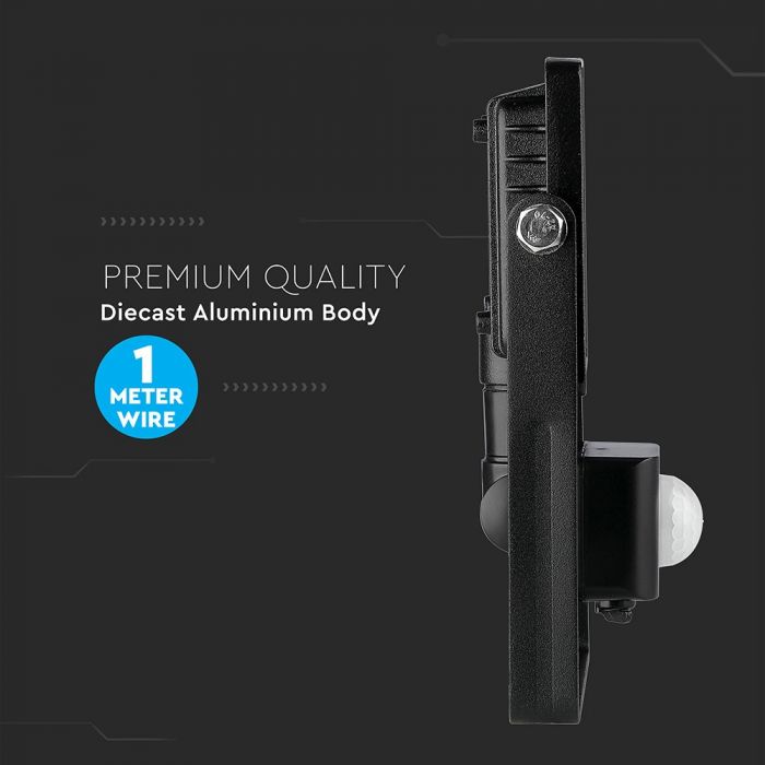 10W(800Lm) LED Spotlight with motion sensor, V-TAC SAMSUNG, warranty 5 years, black body, warm white light 3000K