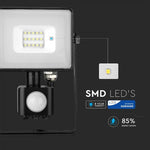 10W(800Lm) LED-strålkastare med rörelsesensor, V-TAC SAMSUNG, 5 års garanti, svart hölje, neutralvit 4000K