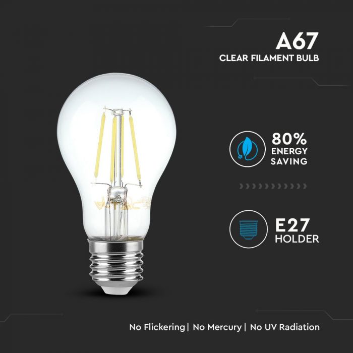 E27 8W(800Lm) LED-lampa Filament, A67, V-TAC, kallvitt ljus 6000K