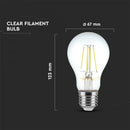 E27 8W(800Lm) LED-lampa Filament, A67, V-TAC, kallvitt ljus 6000K