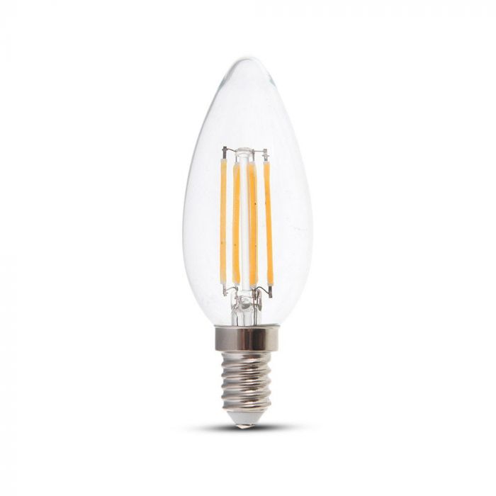 E14 4W(400Lm) LED Spuldze Filament, sveces forma, V-TAC, auksti balta gaisma 6000K