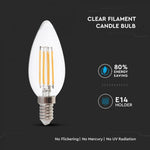 E14 4W(400Lm) LED-lambi hõõgniit, küünlakujuline, V-TAC, jaheda valge valgus 6000K