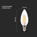 E14 4W(400Lm) LED Bulb Filament, candle shape, V-TAC, cold white light 6000K