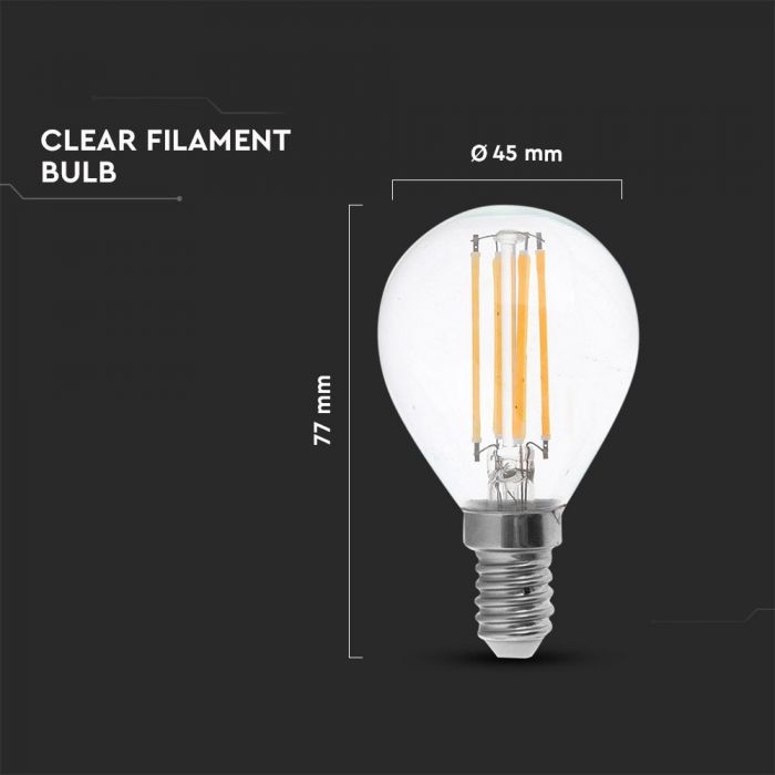 E14 4W(400Lm) Светодиодная лампа накаливания, P45, V-TAC, нейтральный белый 4500K
