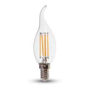 E14 4W(400Lm) LED Spuldze Filament, liesmas forma, V-TAC, auksti balta gaisma 6000K