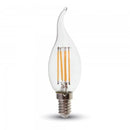 E14 4W(400Lm) LED Spuldze Filament, liesmas forma, V-TAC, auksti balta gaisma 6000K