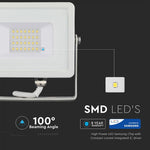20W (1600Lm) LED Spotlight V-TAC SAMSUNG, IP65, 5 års garanti, vitt hölje, 6400K kallvitt ljus