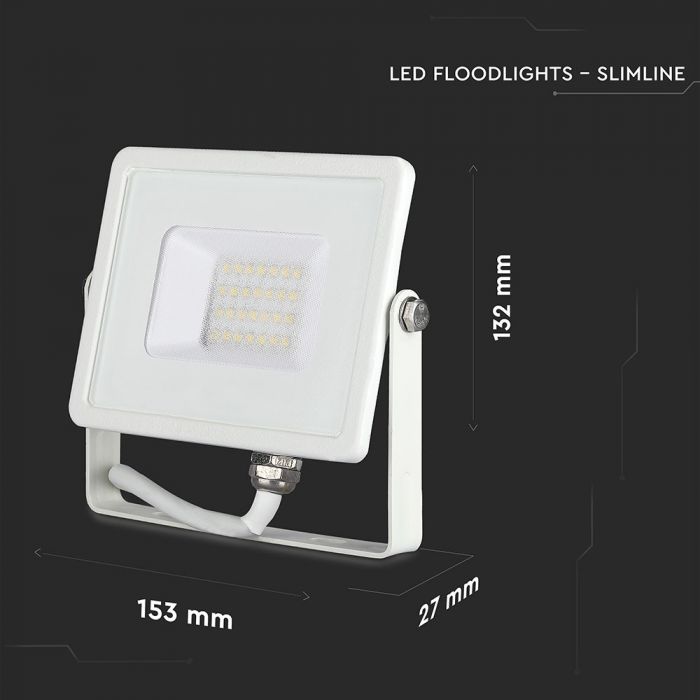 20W (1600Lm) LED Spotlight V-TAC SAMSUNG, IP65, 5 års garanti, vitt hölje, 6400K kallvitt ljus