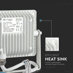 20W (1600Lm) LED Spotlight V-TAC SAMSUNG, IP65, 5 års garanti, vitt hölje, 6400K kallvitt ljus