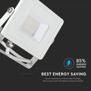 20W(1600Lm) LED Spotlight V-TAC SAMSUNG, IP65, warranty 5 years, white body, cold white light 6400K