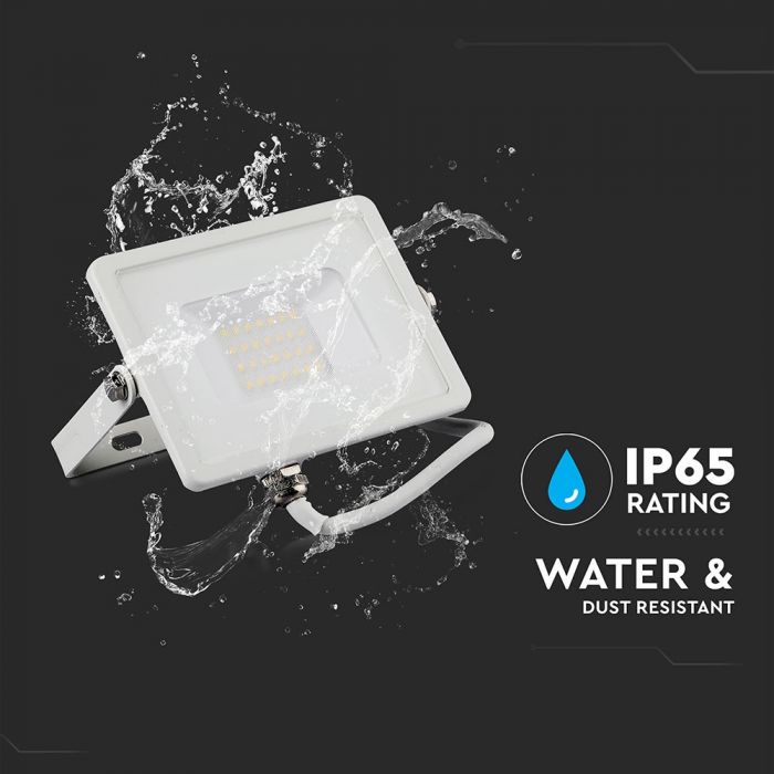 20W (1600Lm) LED Spotlight V-TAC SAMSUNG, IP65, 5 års garanti, vitt hölje, 6400K kallvitt ljus