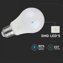 E27 9W(806Lm) LED gudrā 3 soļu dimmējamā spuldze, A60, V-TAC, auksti balta gaisma 6400K