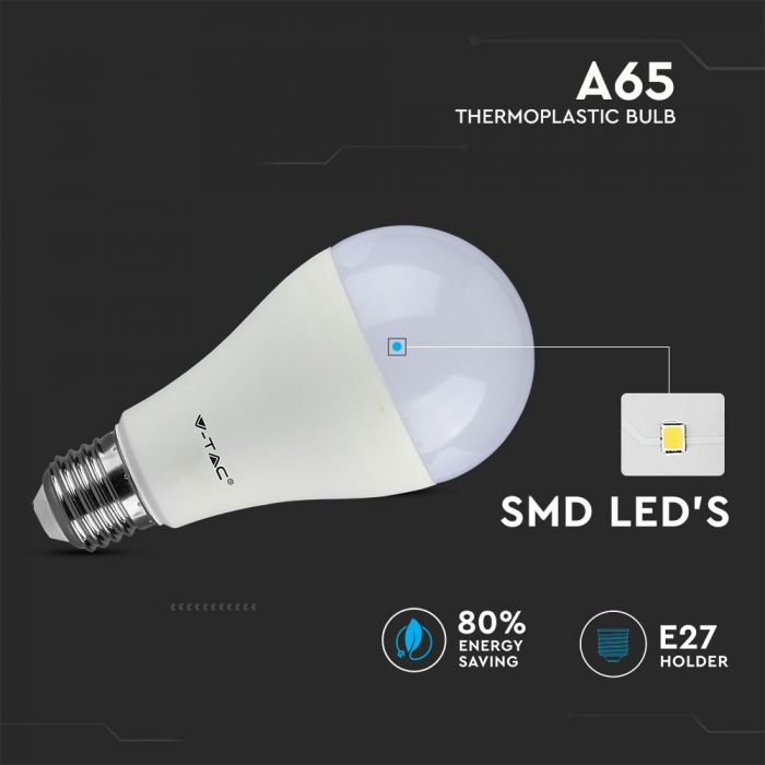 E27 15W(1350Lm) LED Spuldze, A65, V-TAC, auksti balta gaisma 6000K
