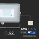 20W(1600Lm) LED Spotlight V-TAC SAMSUNG, IP65, warranty 5 years, gray body, cold white light 6400K