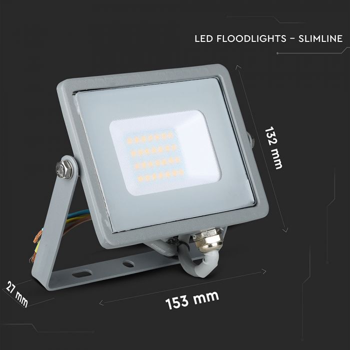 20W(1600Lm) LED Spotlight V-TAC SAMSUNG, IP65, 5 års garanti, grått hölje, 6400K kallvitt ljus