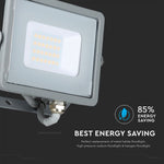 20W(1600Lm) LED Spotlight V-TAC SAMSUNG, IP65, 5 års garanti, grått hölje, 6400K kallvitt ljus