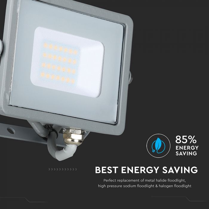 20W(1600Lm) LED Spotlight V-TAC SAMSUNG, IP65, 5 års garanti, grått hölje, 6400K kallvitt ljus