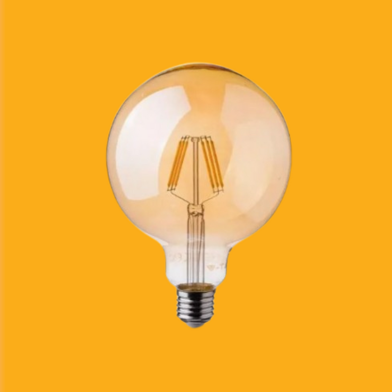 E27 4W(350Lm) LED Spuldze Filament AMBER, G125, V-TAC, silti balta gaisma 2200K