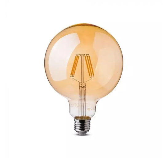 E27 4W(350Lm) LED Spuldze Filament AMBER, G125, V-TAC, silti balta gaisma 2200K