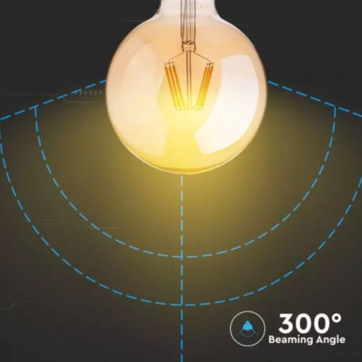 E27 4W(350Lm) LED Spuldze Filament AMBER, G125, V-TAC, silti balta gaisma 2200K