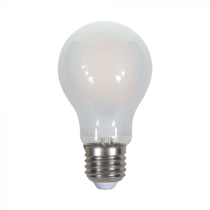 E27 8W(800Lm) LED Spuldze Filament matēta, A60, V-TAC, silti balta gaisma 2700K