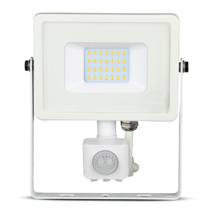 20W (1600Lm) LED-strålkastare med SMD PIR-rörelsesensor, V-TAC SAMSUNG, IP65, 5 års garanti, vitt hölje, neutralt vitt ljus 4000K