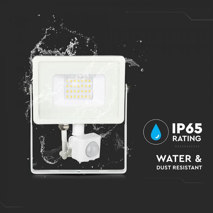 20W (1600Lm) LED-valgusti SMD PIR liikumisanduriga, V-TAC SAMSUNG, IP65, 5-aastane garantii, valge korpus, neutraalne valge valgus 4000K