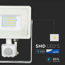 20W(1600Lm) LED Floodlight with motion sensor, V-TAC SAMSUNG, warranty 5 years, white body, cold white light 6400K