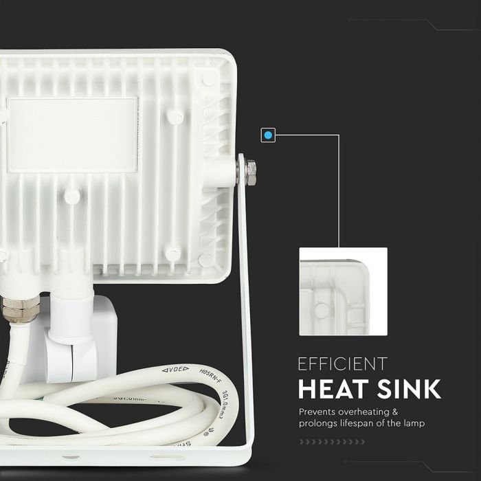 20W(1600Lm) LED Floodlight with motion sensor, V-TAC SAMSUNG, warranty 5 years, white body, cold white light 6400K