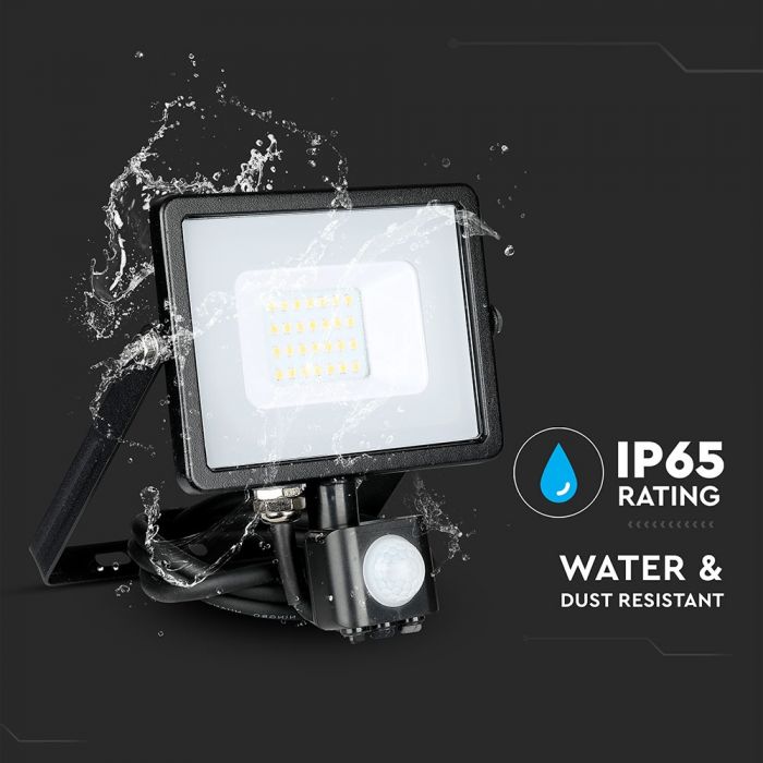 20W(1600Lm) LED Floodlight with motion sensor, V-TAC SAMSUNG, warranty 5 years, black body, neutral white light 4000K