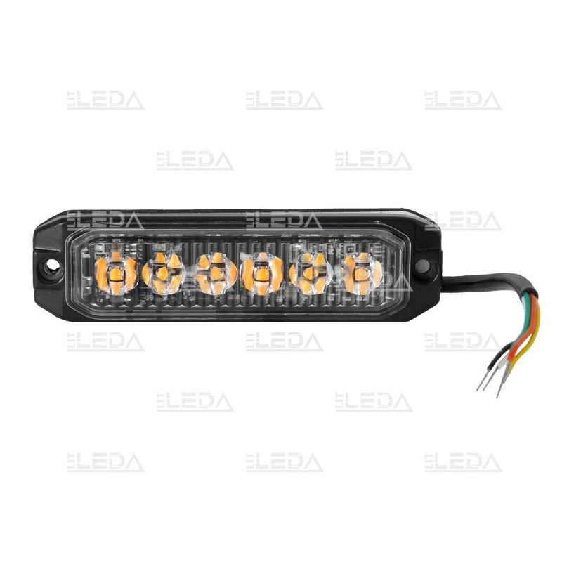 18W(6x3W) 12-24V LED-arbetslampa, 4 ljusfunktioner, gult ljus, IP67, ECE R10, EMC, CE, 119/32/13 mm