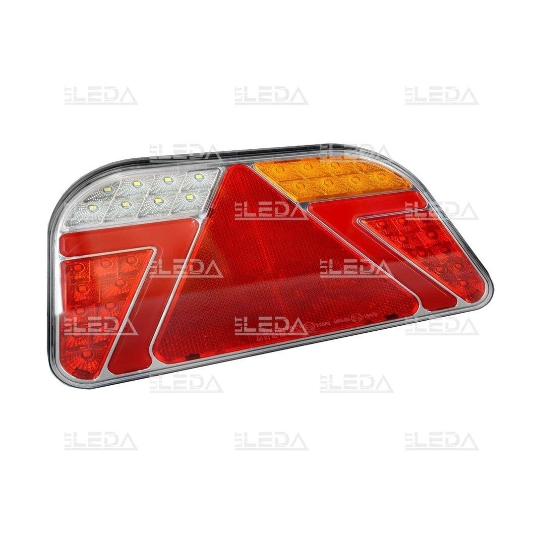 LITLEDA LED rear light 12 / 24V; gauges, turn (right), brakes, reverse gear, number plate lighting, fog lights, reflectors; ECE R3, ECE R4, ECE R7, ECE R6, ECE R23, ECE R38, EMC R11