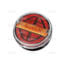 LITTLEDA LED universāls, apaļš, aizmugurējais, kreisais gaismeklis, ar 3 funkcijām, 12-24V, IP67, CE, RoHS, ECE R7, ECE R6, ECE R10 EMC, Ø139 x 32,7 mm