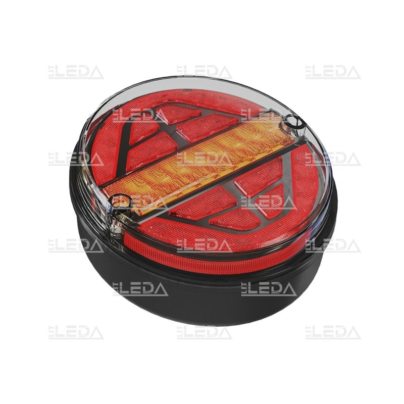 LITTLEDA LED universāls, apaļš, aizmugurējais, kreisais gaismeklis, ar 3 funkcijām, 12-24V, IP67, CE, RoHS, ECE R7, ECE R6, ECE R10 EMC, Ø139 x 32,7 mm