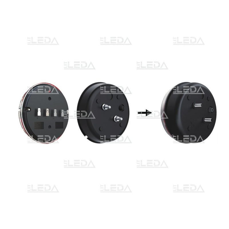 LITTLEDA LED universal, round, rear, left light, with 3 functions, 12-24V, IP67, CE, RoHS, ECE R7, ECE R6, ECE R10 EMC, Ø139 x 32.7 mm