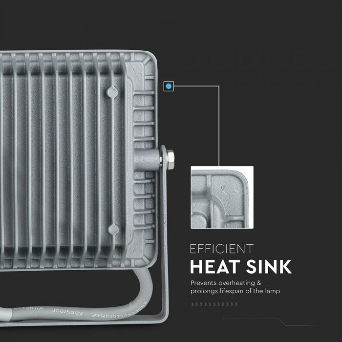 30W(2400Lm) LED-strålkastare V-TAC SAMSUNG, IP65, 5 års garanti, grått hölje, 6400K kallvitt ljus