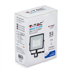 30W(2400Lm) LED-strålkastare med PIR-rörelsesensor, V-TAC SAMSUNG, IP65, 5 års garanti, svart hölje, varmvitt ljus 3000K