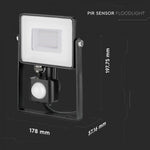 30W(2400Lm) LED-strålkastare med PIR-rörelsesensor, V-TAC SAMSUNG, IP65, 5 års garanti, svart hölje, varmvitt ljus 3000K