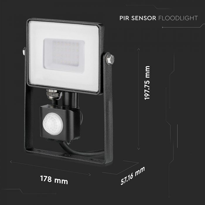 30W(2400Lm) LED Prožektors ar kustības sensoru, V-TAC SAMSUNG, garantija 5 gadi, melns korpuss, auksti balta gaisma 6400K