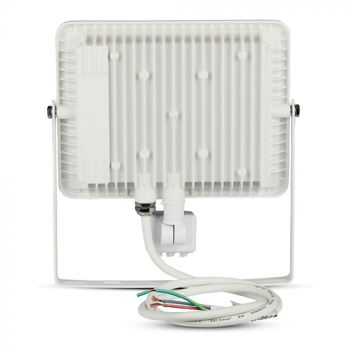KASTE 8 gab. x 17,85€ – 50W(4000Lm) LED Prožektors ar PIR kustības sensoru (Cut-OFF), V-TAC SAMSUNG, IP65, garantija 5 gadi, balts korpuss, silti balta gaisma 3000K