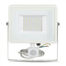 50W(4000Lm) LED Spotlight with PIR motion sensor, V-TAC SAMSUNG, IP65, warranty 5 years, white body, warm white light 3000K