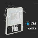 50W(4000Lm) LED Spotlight with PIR motion sensor, V-TAC SAMSUNG, IP65, warranty 5 years, white body, warm white light 3000K