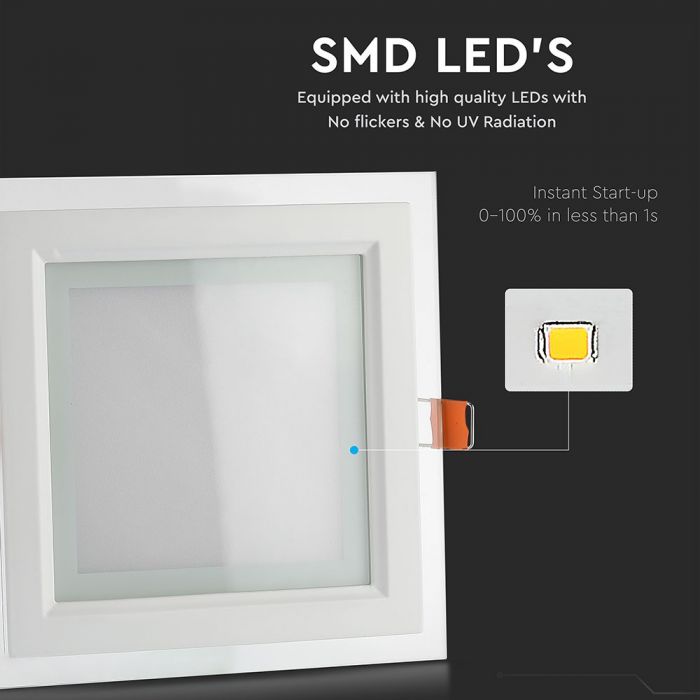 12W(840Lm) LED paneel süvistatav ruut, V-TAC, soe valge valgus 3000K, koos toiteplokiga.