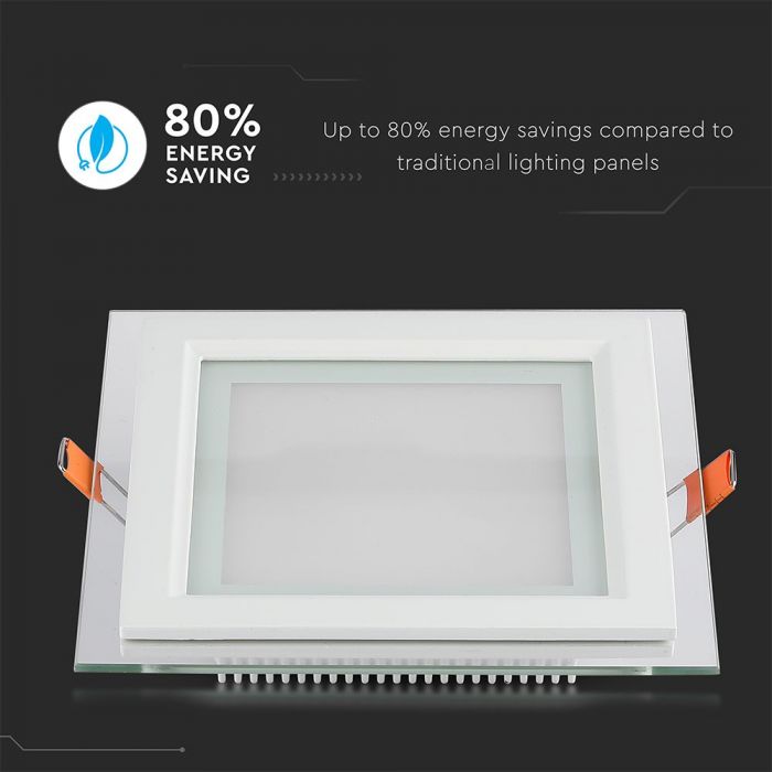 12W(840Lm) LED paneel süvistatav ruut, V-TAC, soe valge valgus 3000K, koos toiteplokiga.