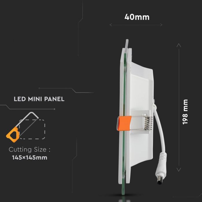 18W(1260Lm) LED MINI panelis iebūvējams kvadrāta, V-TAC, auksti balta gaisma 6400K, komplektā ar barošanās bloku